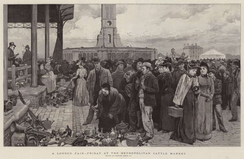 A London Fair, Friday at the Metropolitan Cattle Market by Charles Green