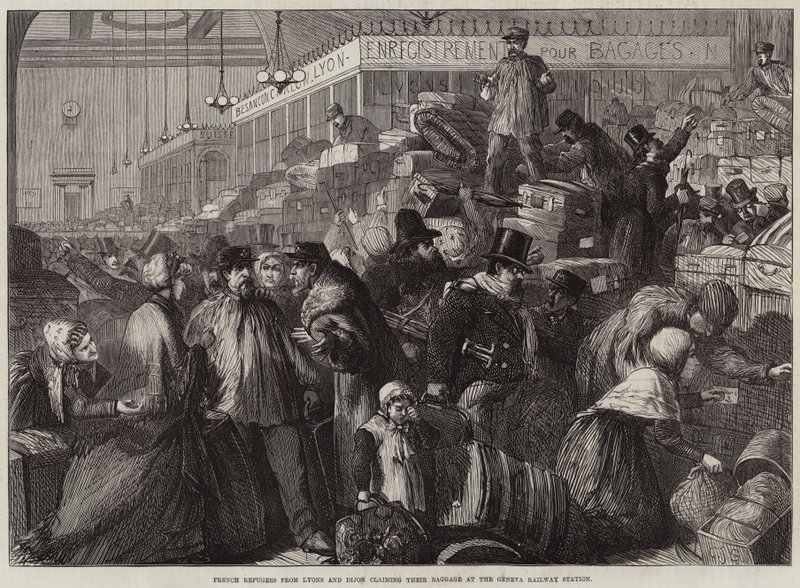 French Refugees from Lyons and Dijon Claiming Their Baggage at the Geneva Railway Station by Charles J. Staniland