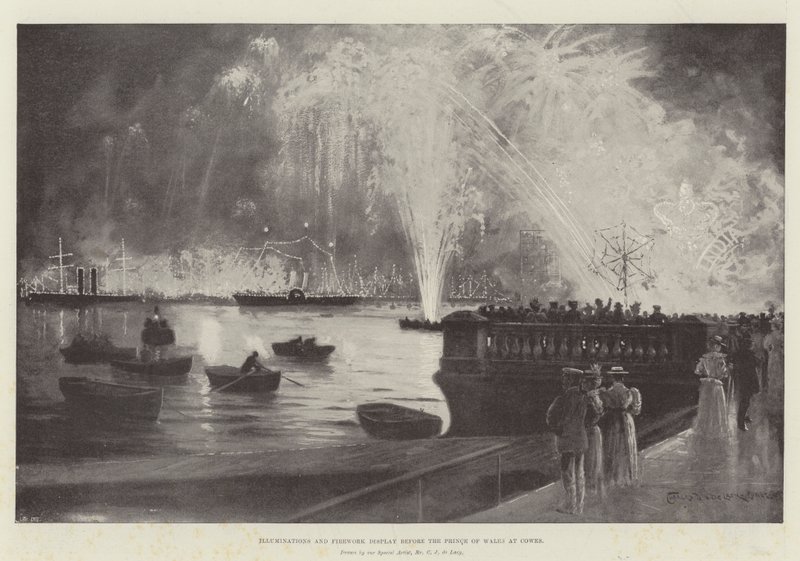 Illuminations and Firework Display before the Prince of Wales at Cowes by Charles John de Lacy