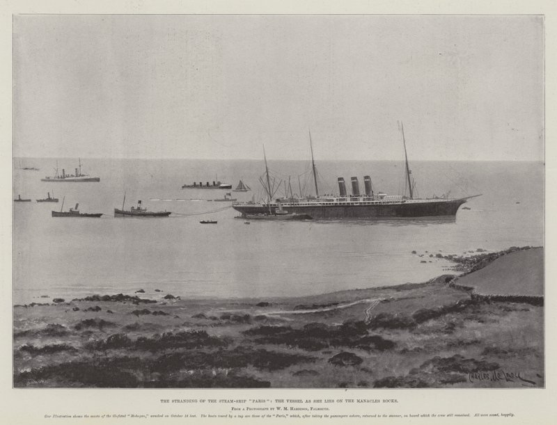 The Stranding of the Steam-Ship Paris, the Vessel as She Lies on the Manacles Rocks by Charles John de Lacy