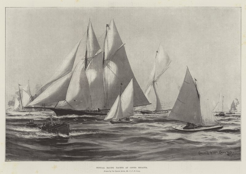 Typical Racing Yachts at Cowes Regatta by Charles John de Lacy