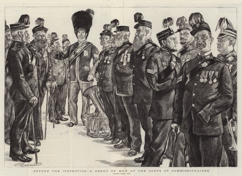 Before the Inspection, a Group of Men of the Corps of Commissionaires by Charles Paul Renouard