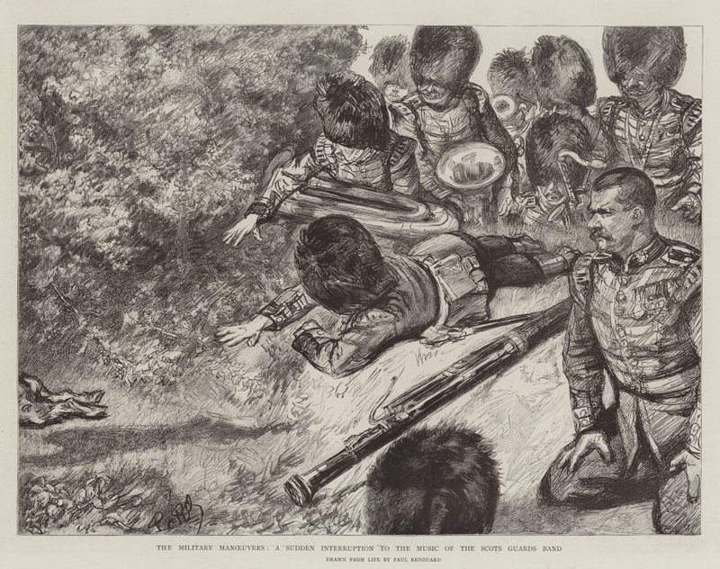 The Military Manoeuvres, a Sudden Interruption to the Music of the Scots Guards Band by Charles Paul Renouard