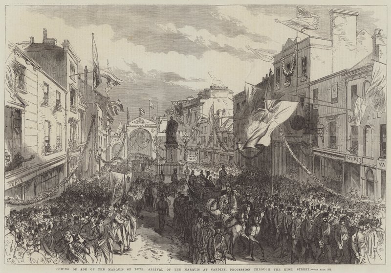 Coming of Age of the Marquis of Bute, Arrival of the Marquis at Cardiff, Procession through the High Street by Sir John Charles Robinson