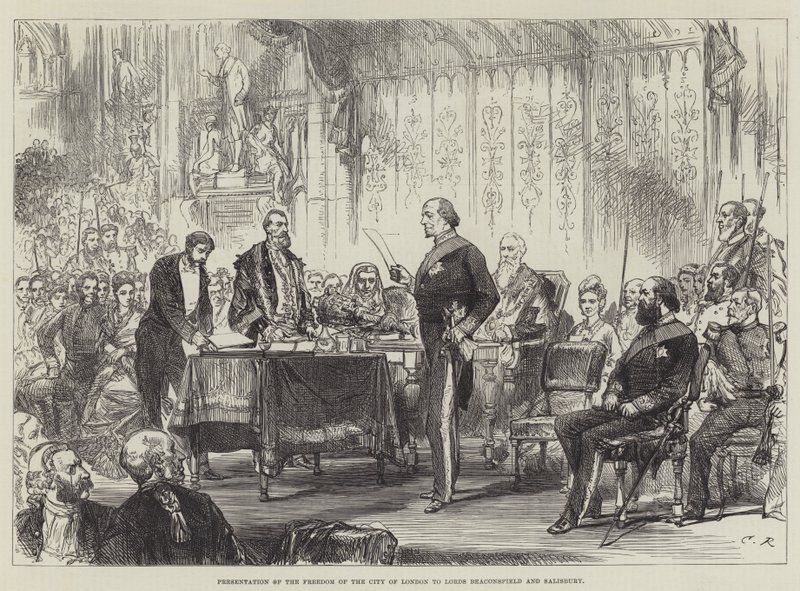 Presentation of the Freedom of the City of London to Lords Beaconsfield and Salisbury by Sir John Charles Robinson
