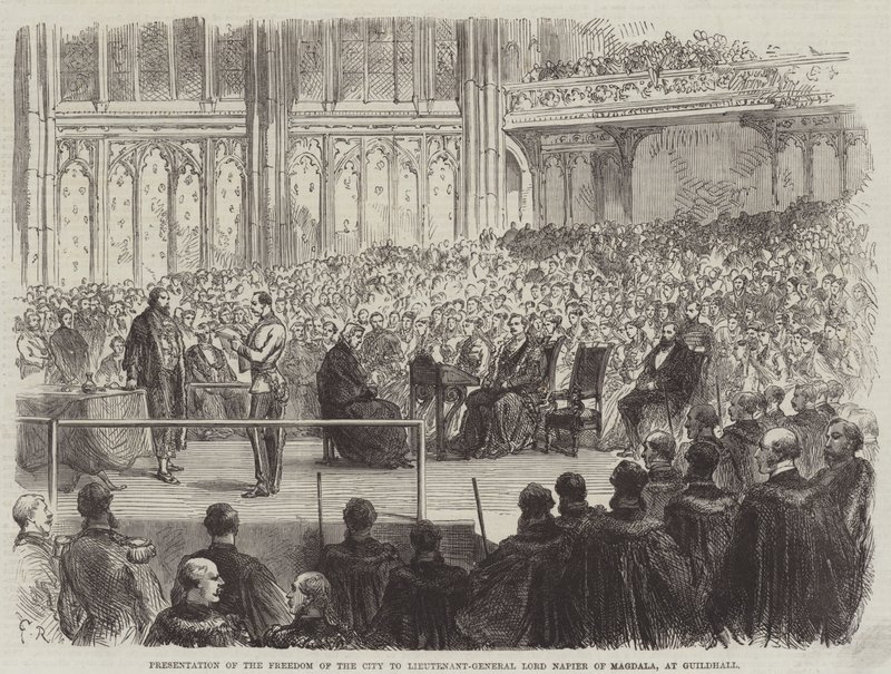 Presentation of the Freedom of the City to Lieutenant-General Lord Napier of Magdala, at Guildhall by Sir John Charles Robinson
