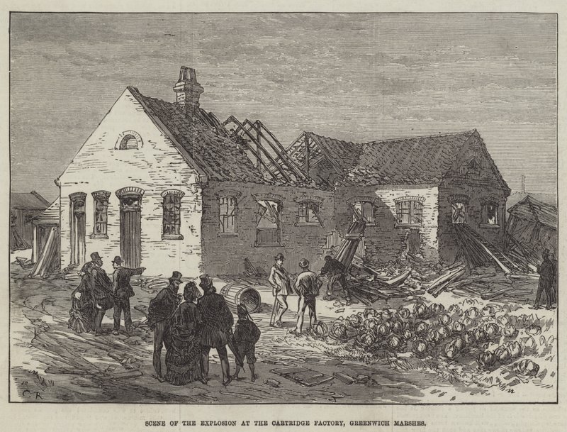Scene of the Explosion at the Cartridge Factory, Greenwich Marshes by Sir John Charles Robinson