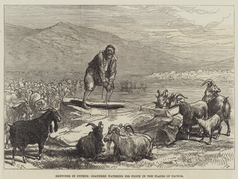 Sketches in Cyprus, Goatherd Watering His Flock in the Plains of Paphos by Sir John Charles Robinson