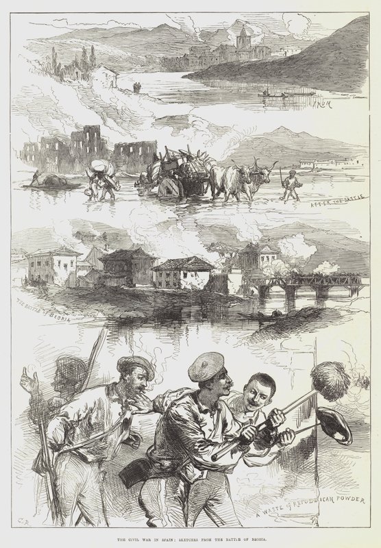The Civil War in Spain, Sketches from the Battle of Beobia by Sir John Charles Robinson