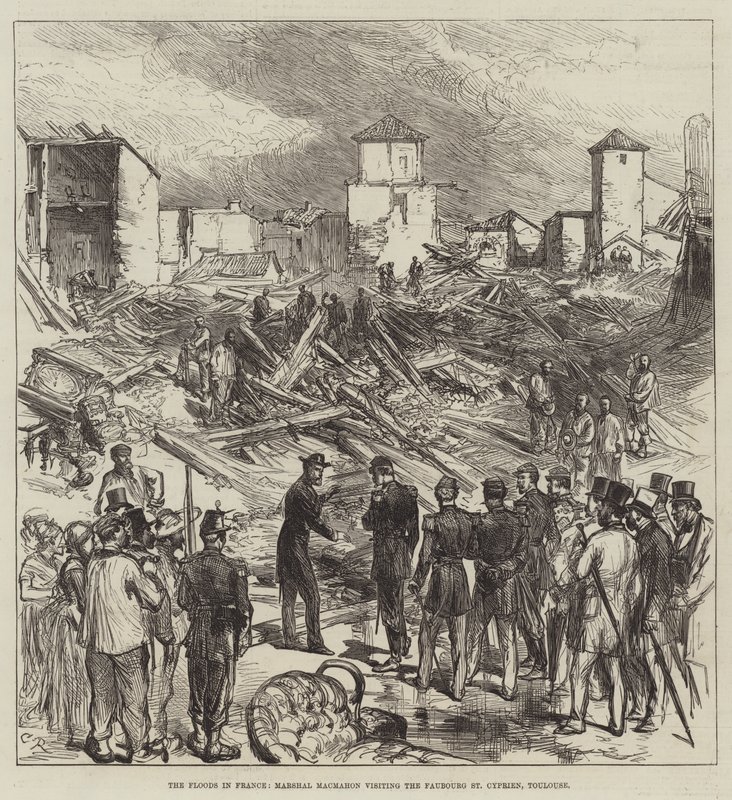 The Floods in France, Marshal Macmahon visiting the Faubourg St Cyprien, Toulouse by Sir John Charles Robinson