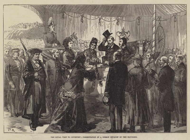 The Royal Visit to Coventry, Presentation of a Ribbon Bouquet by the Mayoress by Sir John Charles Robinson