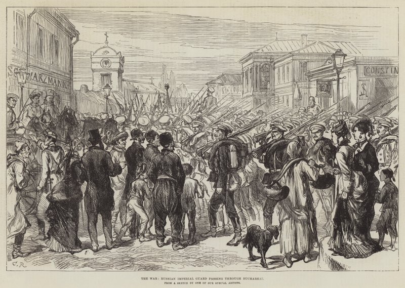 The War, Russian Imperial Guard Passing Through Bucharest by Sir John Charles Robinson