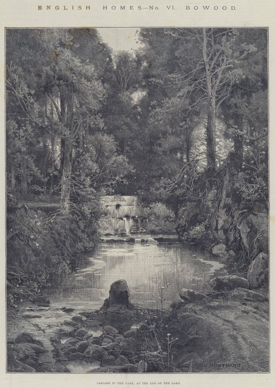 English Homes, Bowood, Cascade in the Park, at the End of the Lake by Charles Auguste Loye