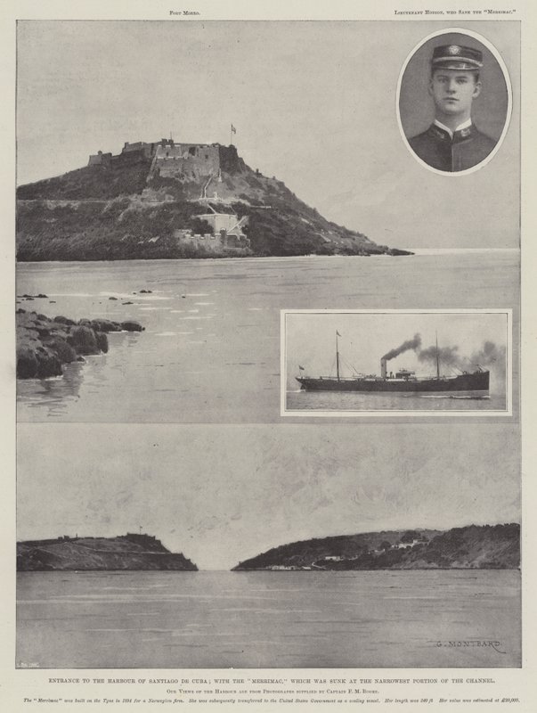 Entrance to the Harbour of Santiago de Cuba; with the Merrimac which was sunk at the Narrowest Portion of the Channel by Charles Auguste Loye