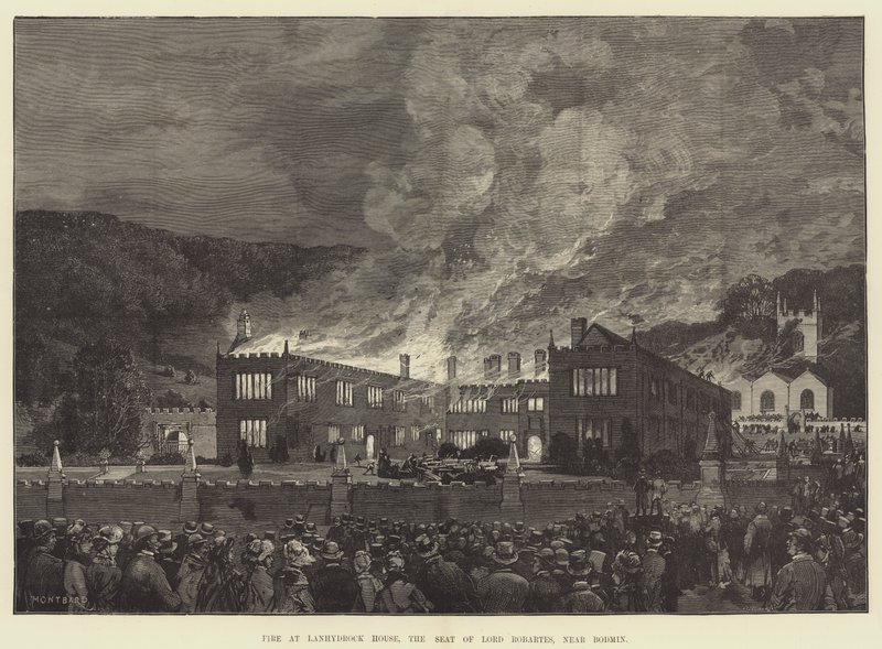Fire at Lanhydrock House, the Seat of Lord Robartes, near Bodmin by Charles Auguste Loye