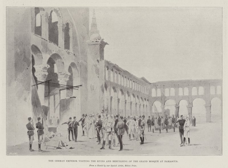 The German Emperor Visiting the Ruins and Rebuilding of the Grand Mosque at Damascus by Charles Auguste Loye