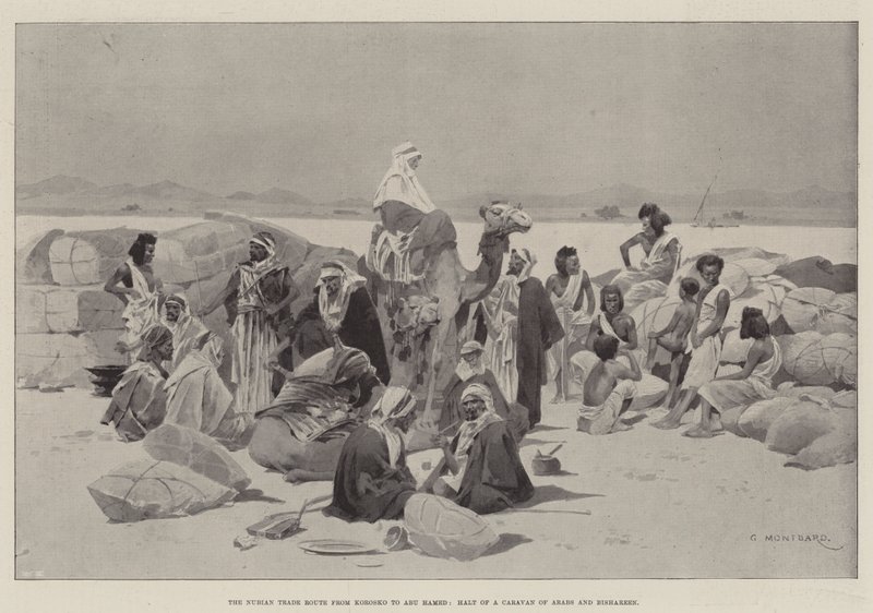 The Nubian Trade Route from Korosko to Abu Hamed, Halt of a Caravan of Arabs and Bishareen by Charles Auguste Loye