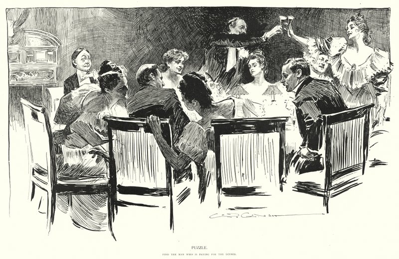 Puzzle, find the man who is paying for the dinner by Charles Dana Gibson