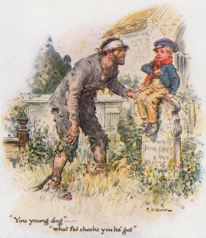 Great Expectations, Pip Encounters the Convict in the Churchyard by Charles Edmund Brock
