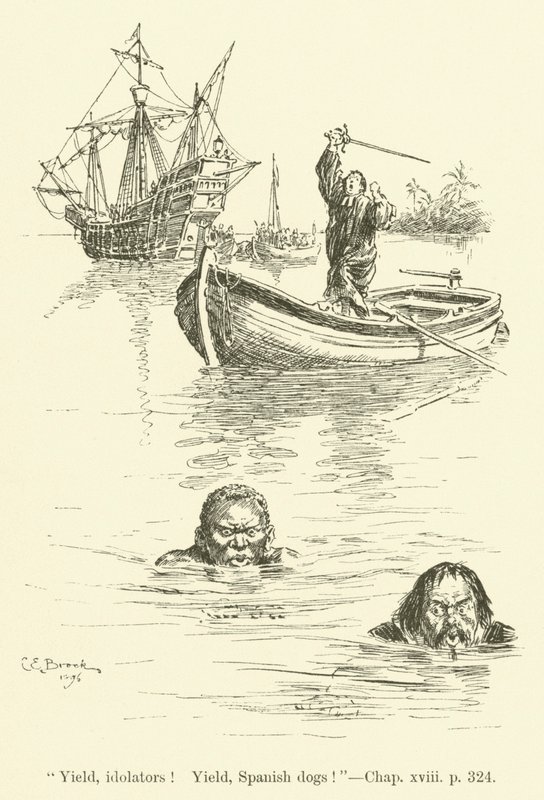 Illustration for Westward Ho! by Charles Kingsley (engraving) by Charles Edmund Brock