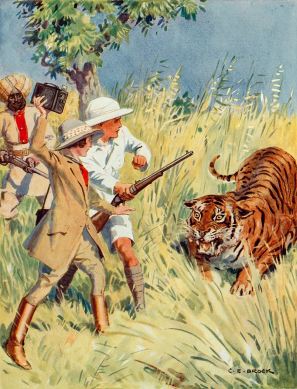 Tiger hunting in India, scene from The Other Tiger by Charles Edmund Brock