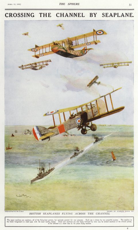 British Seaplanes Flying Across the English Channel by Charles Edward (after) Dixon