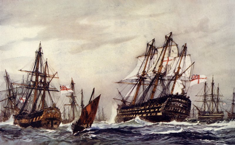 Bomb Ketches Saluting the Victory, December, 1805 by Charles Edward Dixon