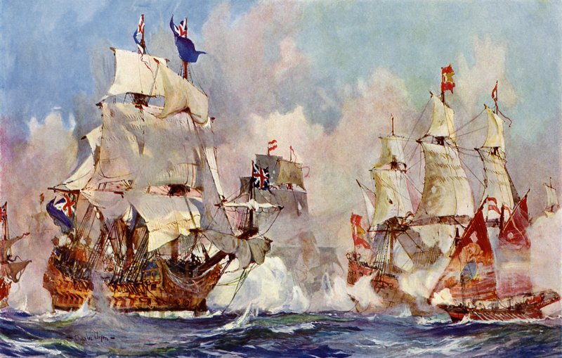 The Prince George at the Battle of Malaga, 1704 by Charles Edward Dixon