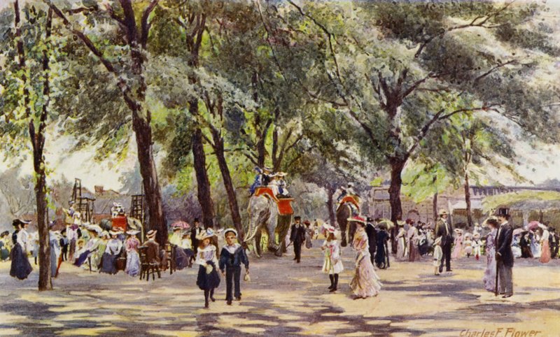 London Zoo: Broad Walk, with Elephants by Charles Edwin Flower