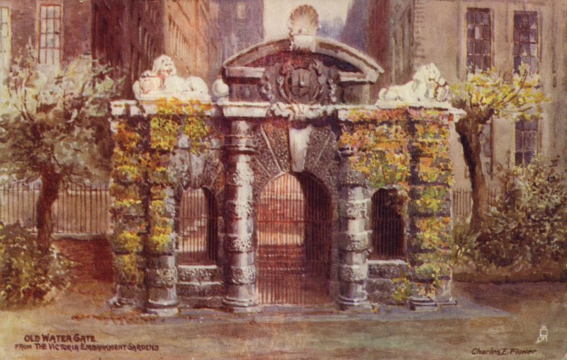 Old Water Gate from the Victoria Embankment Gardens in London by Charles Edwin Flower