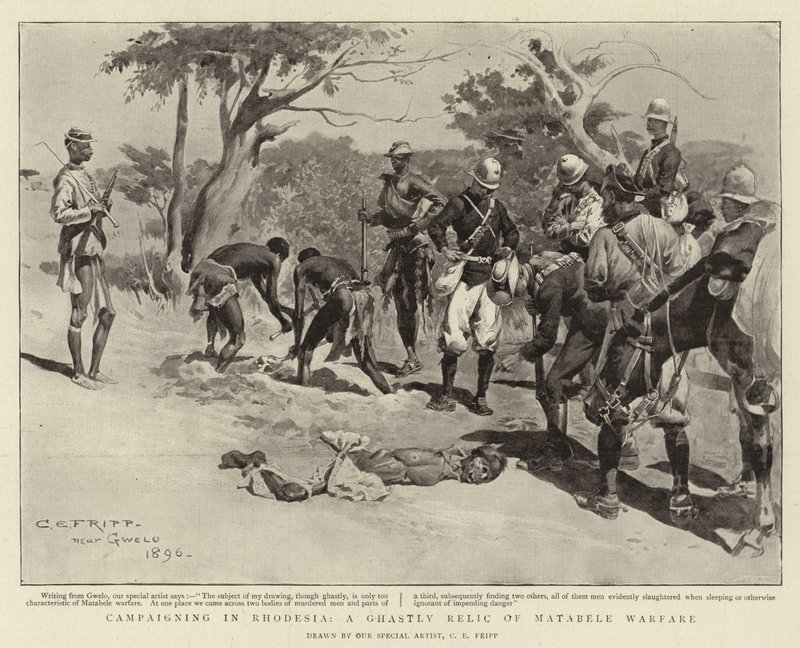 Campaigning in Rhodesia, a Ghastly Relic of Matabele Warfare by Charles Edwin Fripp
