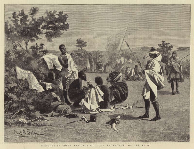 Sketches in South Africa, Fingo Levy Encampment on the Veldt by Charles Edwin Fripp
