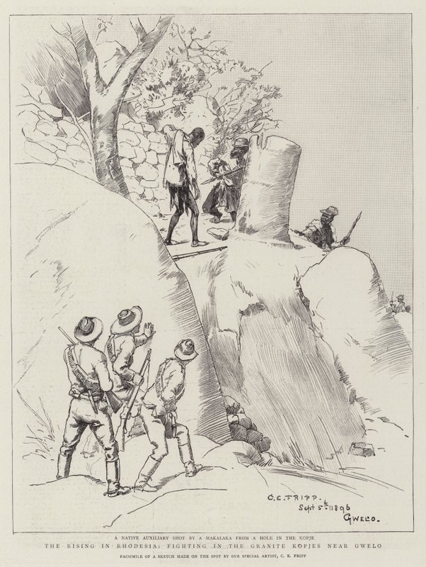 The Rising in Rhodesia, Fighting in the Granite Kopjes near Gwelo by Charles Edwin Fripp