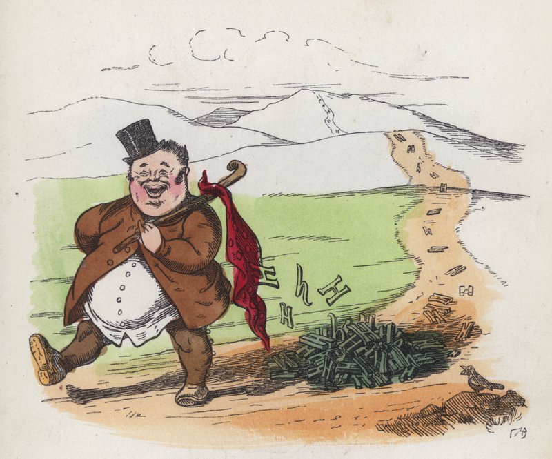 Fat man walking along a road dropping his aitches by Charles Henry (after) Bennett