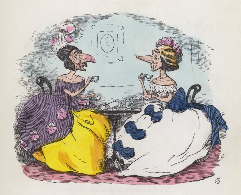 Two women with big noses drinking tea by Charles Henry (after) Bennett