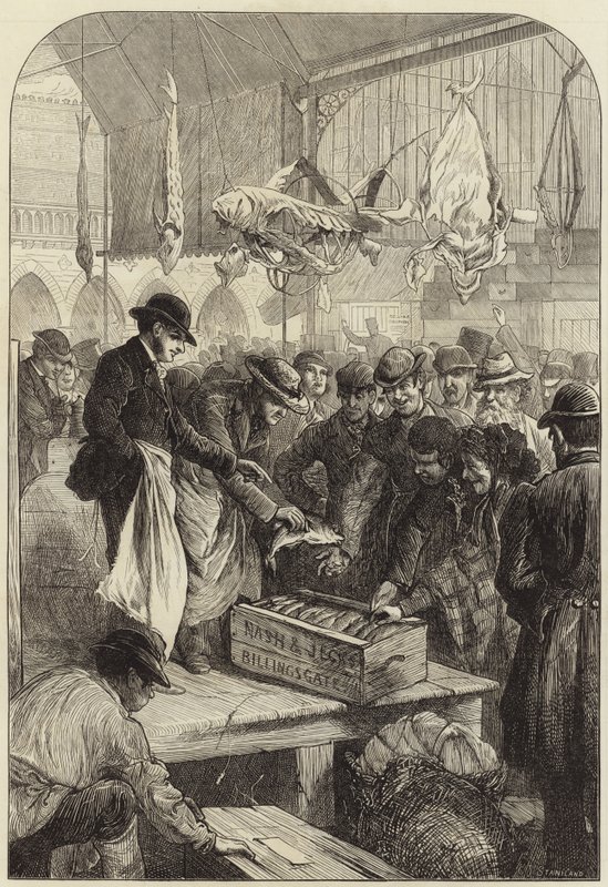 A fish auction in Columbia Market by Charles J. Staniland