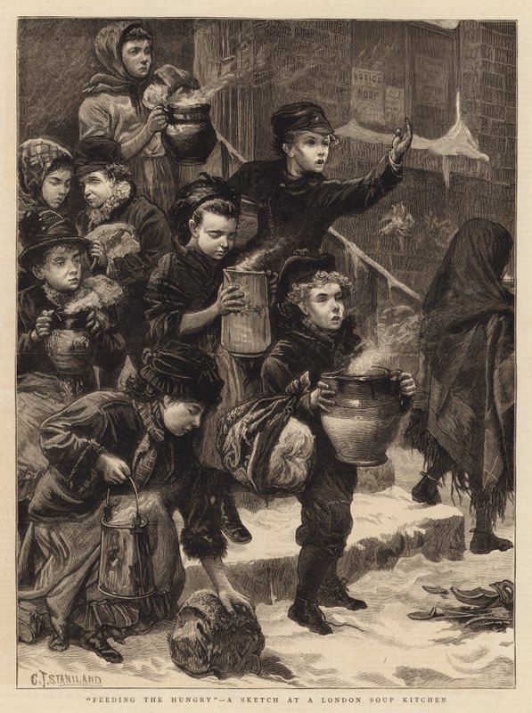 Feeding the Hungry, a Sketch at a London Soup Kitchen by Charles J. Staniland