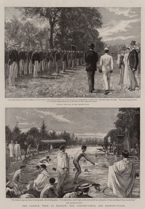 The Summer Term at Harrow, the Cricket-Field and Bathing-Place by Charles J. Staniland