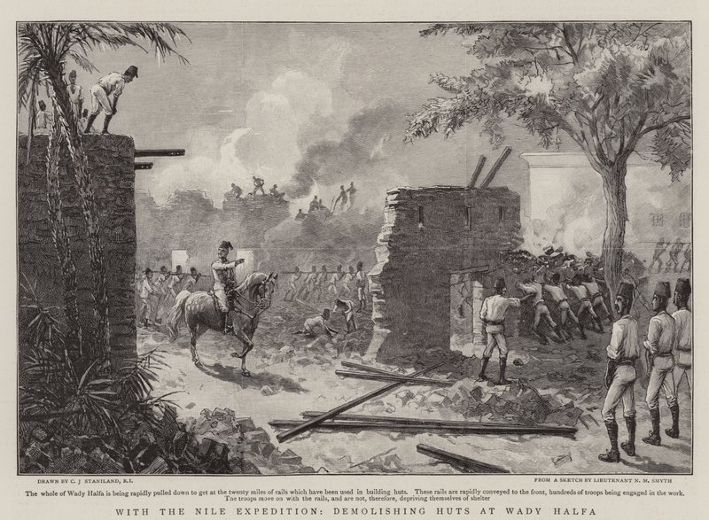 With the Nile Expedition, Demolishing Huts at Wady Halfa by Charles J. Staniland