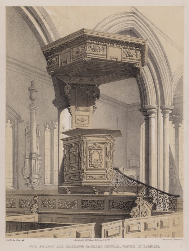 The pulpit, All Hallows Barking Church, Tower Street, London by Charles James Richardson
