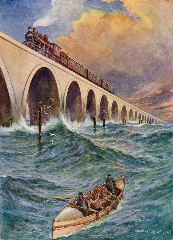 A Railway Through the Sea, a Train Crossing the Bay of Florida by Charles John de Lacy