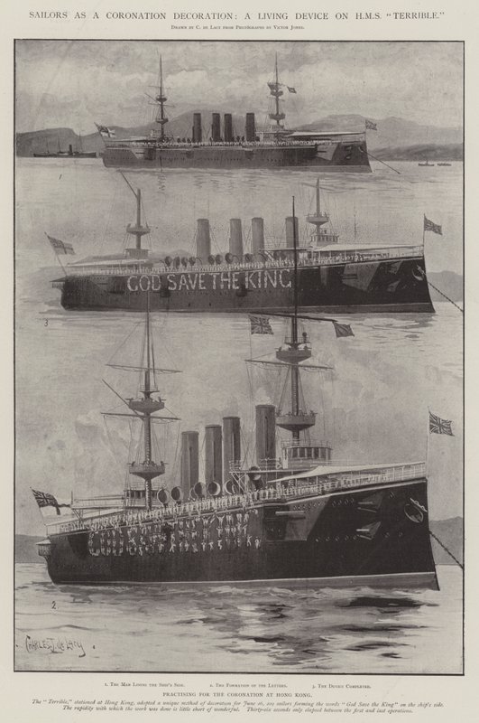 Sailors as a Coronation Decoration, a Living Device on HMS Terrible by Charles John de Lacy