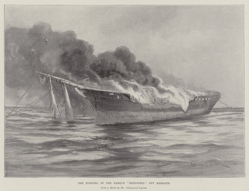 The Burning of the Barque Blengfell off Margate by Charles John de Lacy