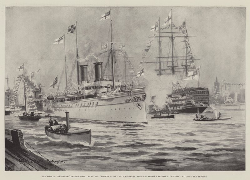 The Visit of the German Emperor, Arrival of the Hohenzollern in Portsmouth Harbour, Nelson