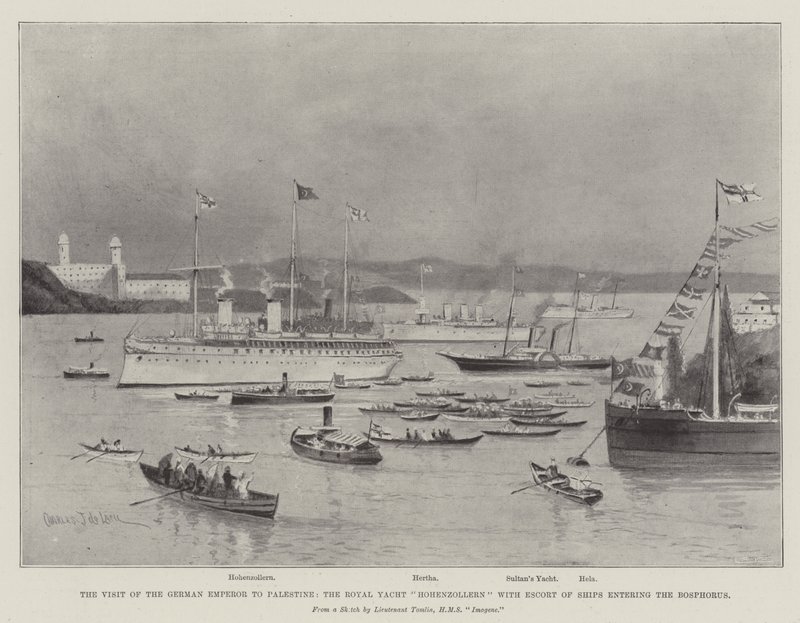 The Visit of the German Emperor to Palestine, the Royal Yacht Hohenzollern with Escort of Ships entering the Bosphorus by Charles John de Lacy