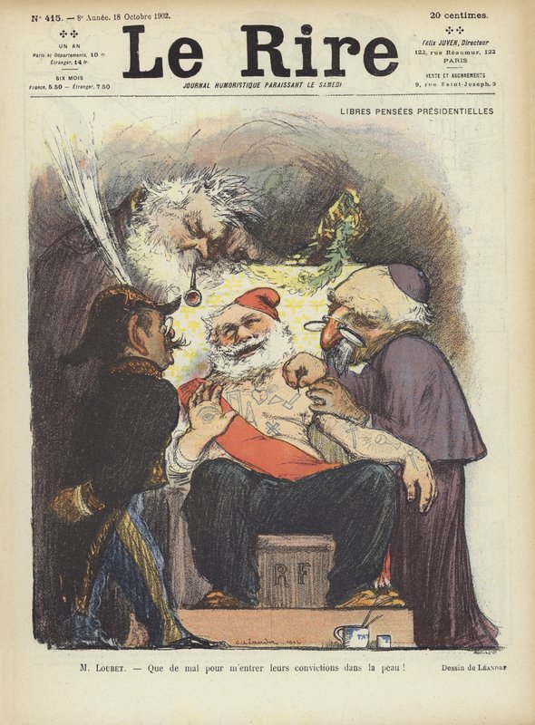 President Loubet of France being tattooed. Illustration for Le Rire by Charles Leandre