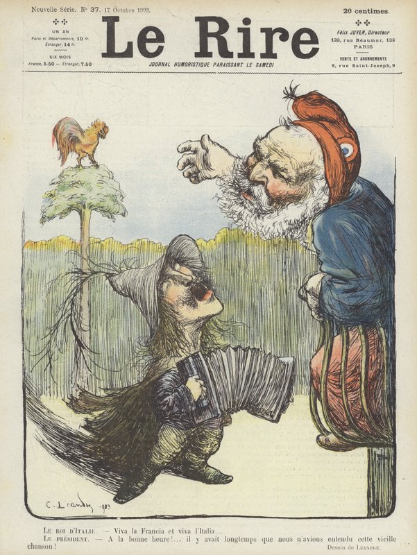 The King of Italy and the President of France. Illustration for Le Rire by Charles Leandre