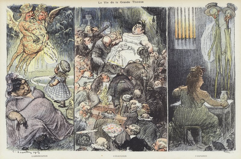 The life of the fraudster Therese Humbert. Illustration for Le Rire by Charles Leandre