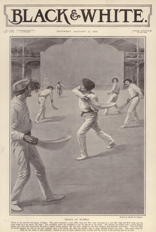The Basque sport of pelota being played at Olympia, London by Charles Mills (after) Sheldon