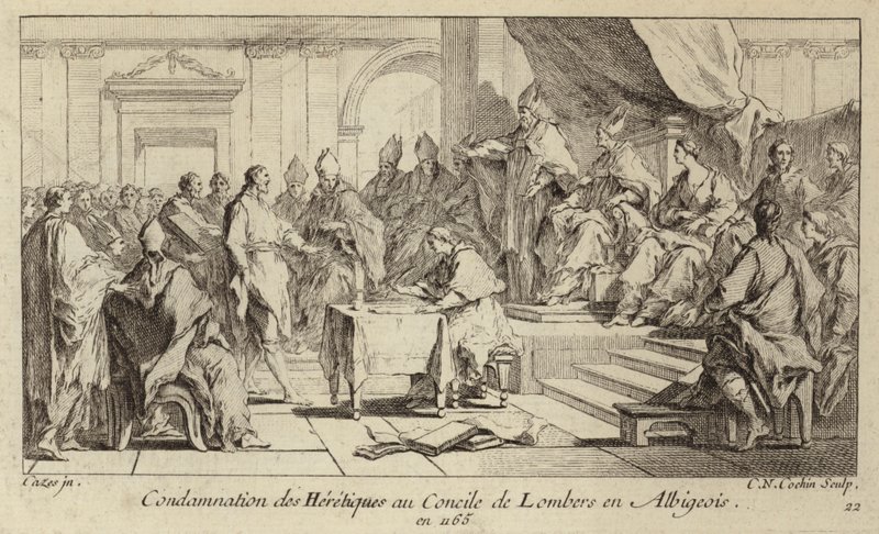 Condemnation of Cathars as heretics at the Council of Lombers, France by Charles Nicolas II Cochin